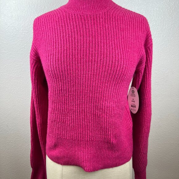 Scoop Women's Shaker Stitch Turtleneck Sweater Lightweight  In Pink Size M - Picture 3 of 10